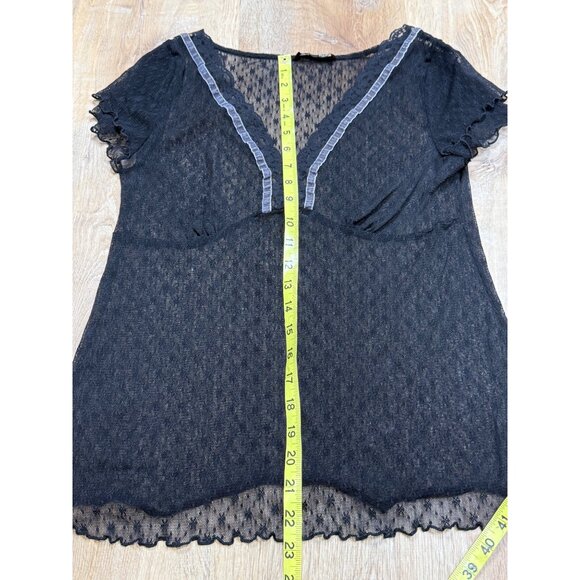 Y2K H&M Black Sheer Goth Lace V Neck Top With Ruffle Sleeves - Picture 5 of 6